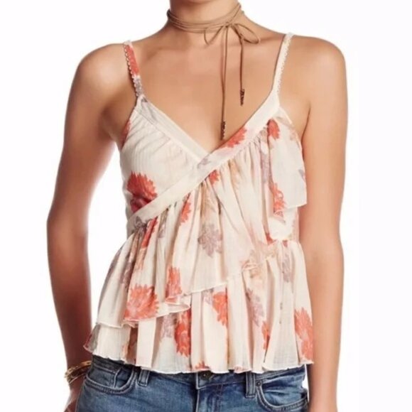 Free People Tops - Free People Melbourne Ruffle Ribbed Tank Top Sz L | Boho Chic Layering Basic